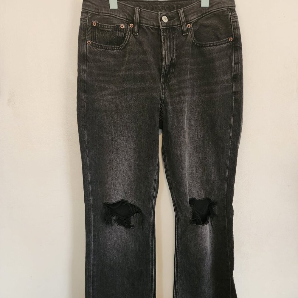 American Eagle 90’s Bootcut Black Distressed Jeans Size 6 Regular